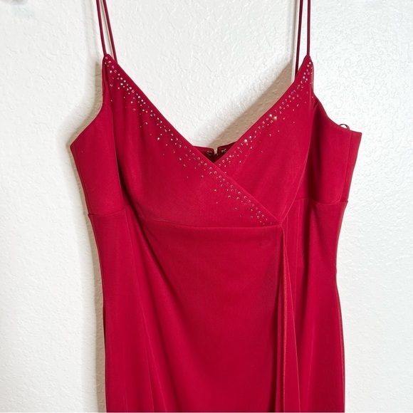 Dave & Johnny Dress Women 9 10 Maxi Red Rhinestone Studded Ruffled Sleeveless - Picture 4 of 13